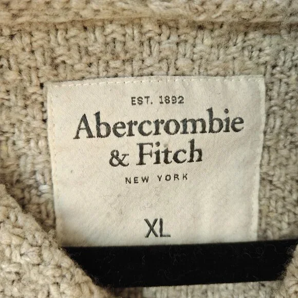 ABERCROMBIE & FITCH Hooded Cable-knit Wool-blend Sweater Oatmeal Preppy Size XL - Picture 2 of 10